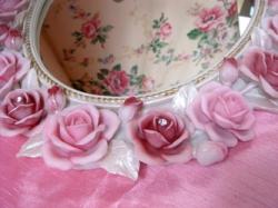 2色の薔薇の姫系オーバルミラー、薔薇の装飾アップ